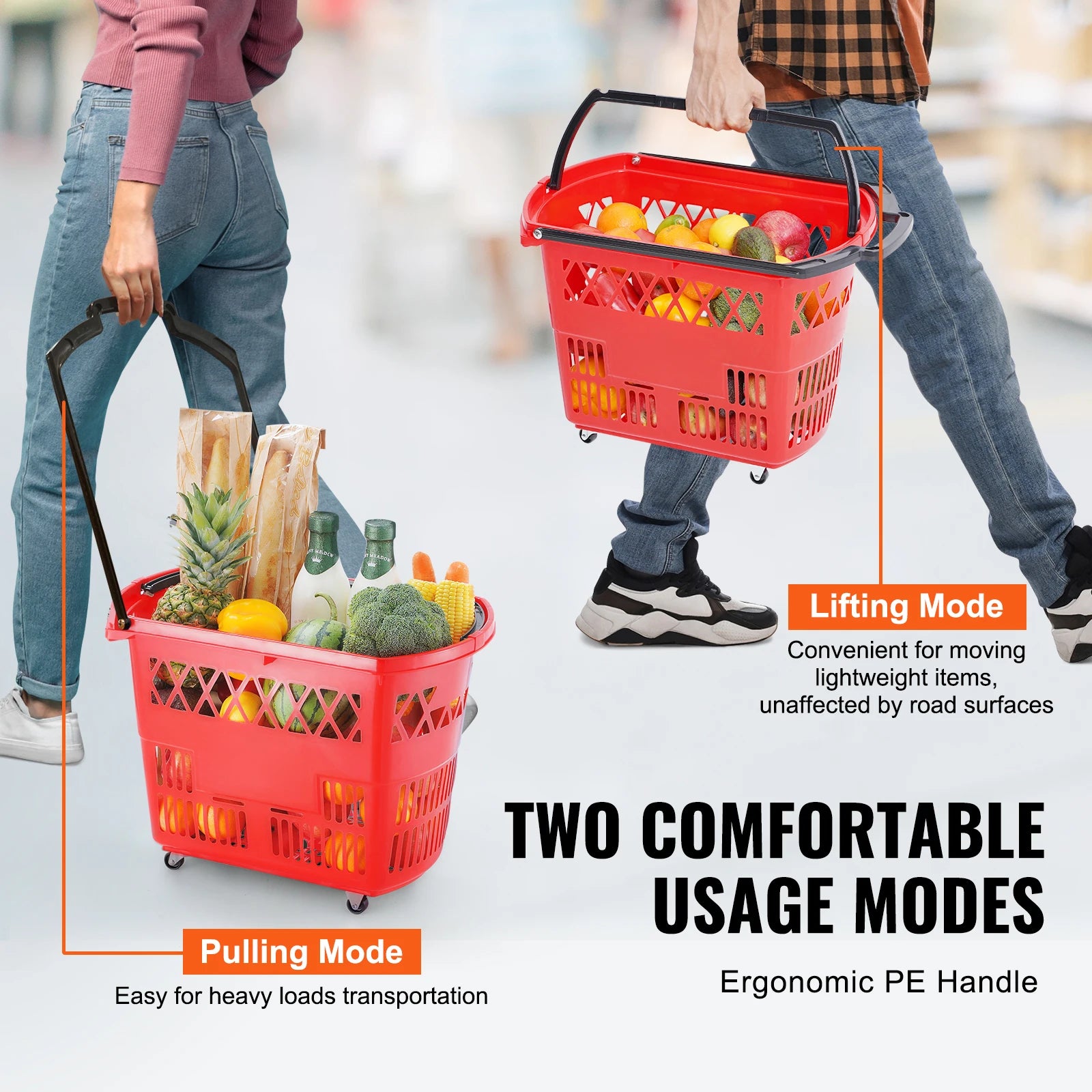 SucceBuy 6PCS Shopping Baskets 39L Rolling Shopping Carts with Handles &amp; Wheels Portable  for Supermarkets Retail Stores Grocery