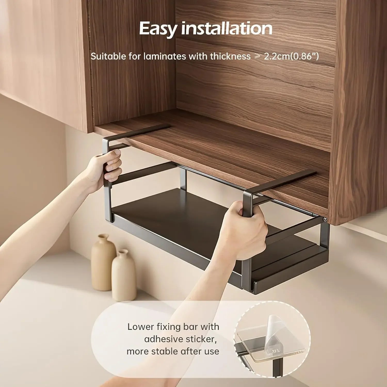 Hanging Under Shelf Storage Basket, Adjustable Width Under Cabinet Add-on Storage Racks, Heavy Duty Slide-in Baskets Organizer