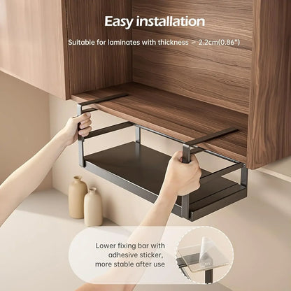Hanging Under Shelf Storage Basket, Adjustable Width Under Cabinet Add-on Storage Racks, Heavy Duty Slide-in Baskets Organizer
