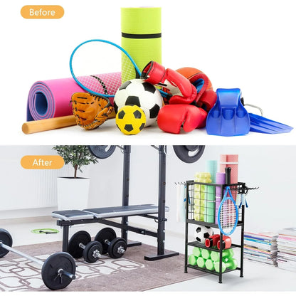 Home Gym Weight Rack with Storage Hooks - Organizer for Dumbbells, Resistance Bands &amp; Yoga Mat