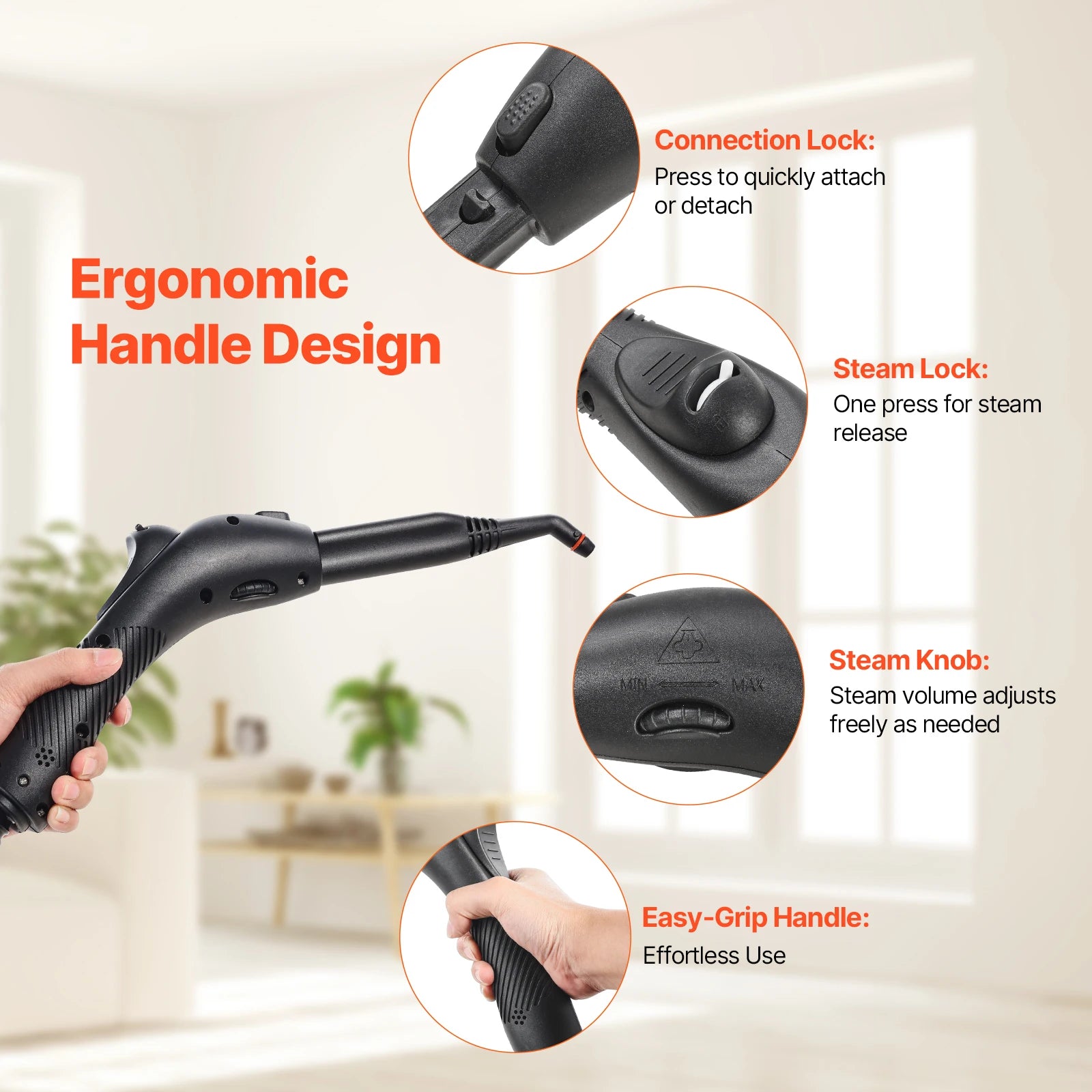 SucceBuy Steam Cleaner Multipurpose Powerful with 51oz Tank and Portable Handle for Grout Tile Floors Appliances Home&amp;Car