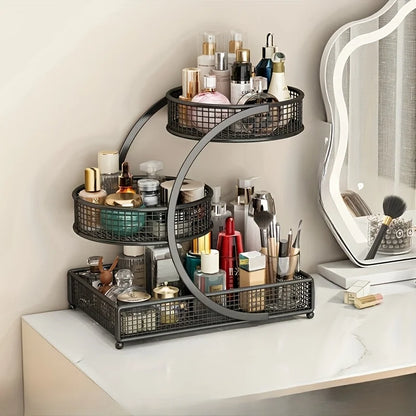 1pc Painted Bronze Metal Cosmetic Rack: Portable Countertop, No Assembly, Modern Style, for Lipsticks &amp; Skincare