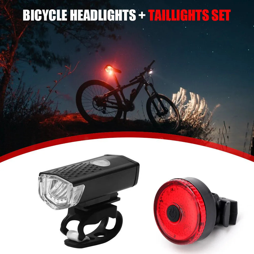 Bike Tail Light &amp; Headlight Bike Rear Light Rechargeable Bike Front Light 3 Modes LED Riding Warning Light for Outdoor Cycling