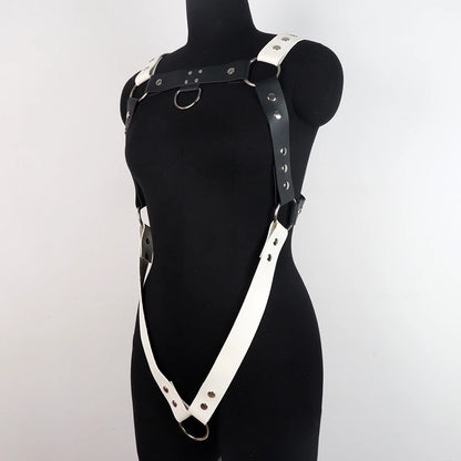 Men Chest Harness Belt Black and White Punk Body Harness Belt, Buckle Clothes Outfits Shoulder Straps Nightclub Cosplay Clubwear