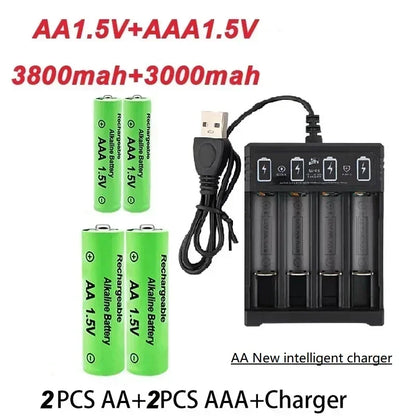 AA +AAA Battery New 1.5VRechargeableBattery AA3800MAH AAA3000 with USBCharger for LED Flashlight Flashlightorelectronicdevices