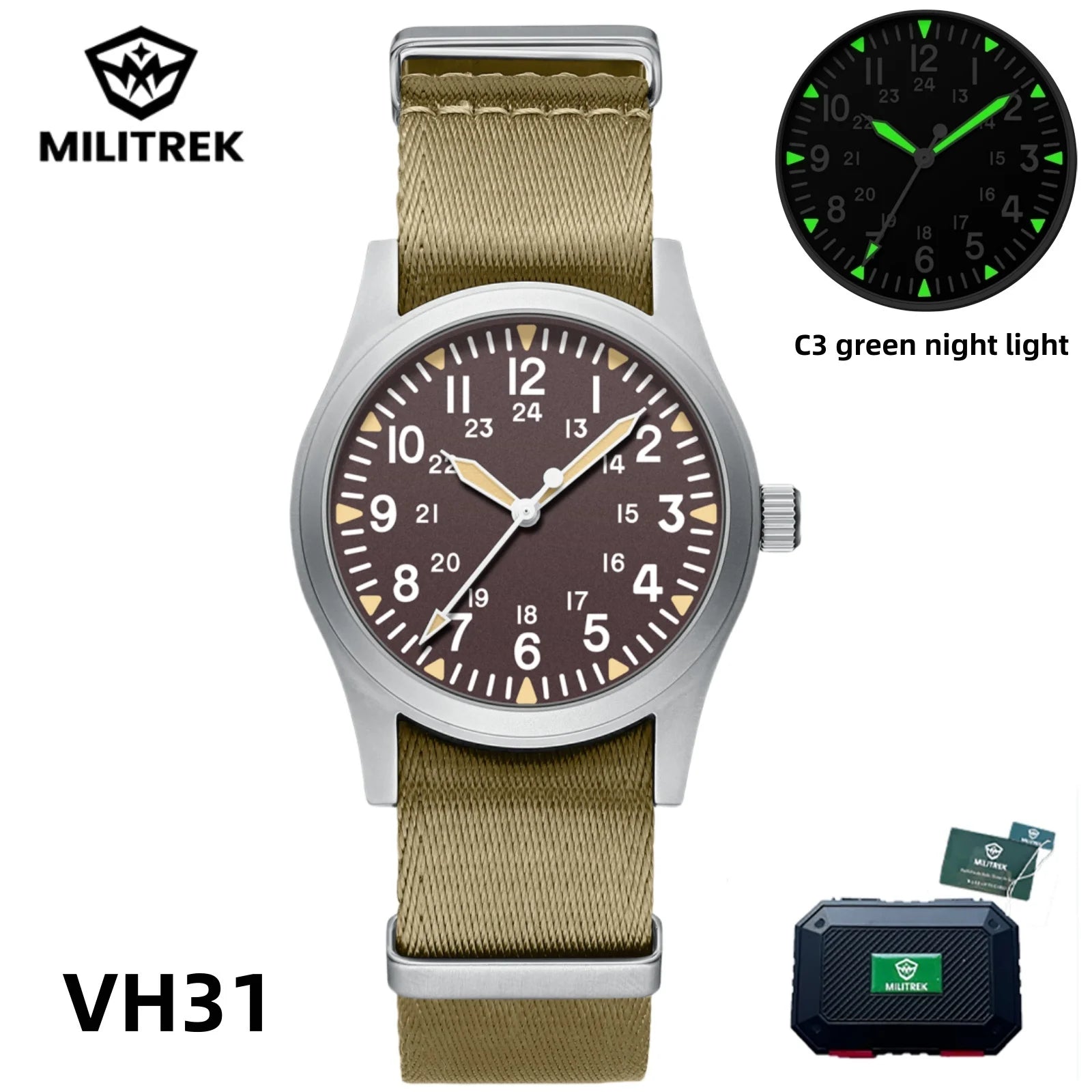 MILITREK 2025 New Men Quartz Watch VH31 37mm Military Waterproof 100M Sapphire Glass Luminous Stainless Steel Reloj Hombre