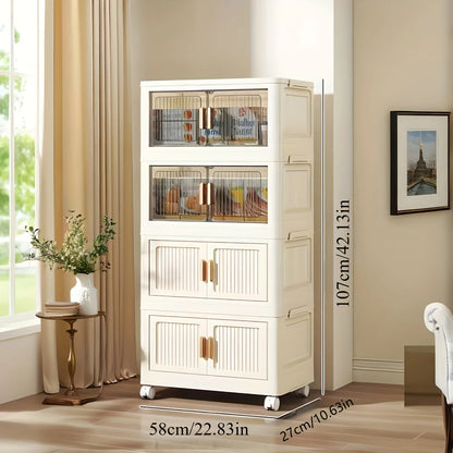 Oversized 3/4/5-Tier Foldable Storage w/ Wheels - No Assembly, Magnetic Doors, Clothes/Toys/Books - Living/Bedroom/Office
