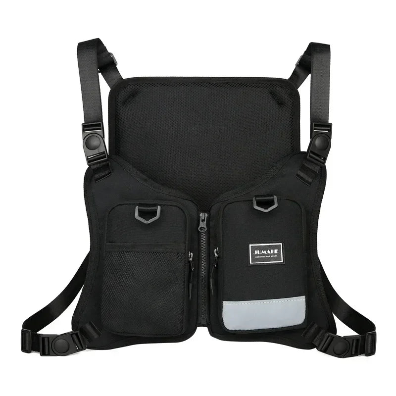 Function Outdoor Chest Bag Vest Outdoor Hip Hop Sports Fitness Men Protective Reflective Top Vest Cycling Fishing Vest Sling Bag