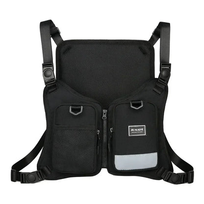 Function Outdoor Chest Bag Vest Outdoor Hip Hop Sports Fitness Men Protective Reflective Top Vest Cycling Fishing Vest Sling Bag