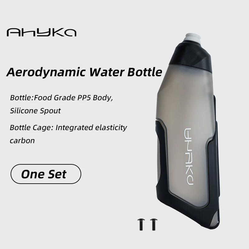 AhyKa Aerodynamic Water Bottle Set 600ml Big Capacity Food Grade PP5 Bottle With Ultralight Carbon Bottle Cage Bike Accessories