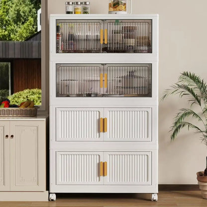 Oversized 3/4/5-Tier Foldable Storage w/ Wheels - No Assembly, Magnetic Doors, Clothes/Toys/Books - Living/Bedroom/Office