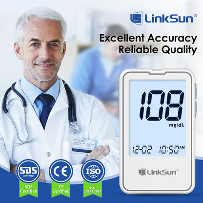 G-425-2 Linksun Blood Glucose Meter Glucometer Kit Medical Diabetes Testing Blood Sugar Tester Digital Glucosemeter Complete Kit