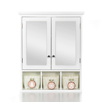 Bathroom Storage Cabinet, Medicine Cabinets for Bathroom with Mirror, 2 Doors 4 Adjustable Shelf + 3 Christmas Style Storage Bas