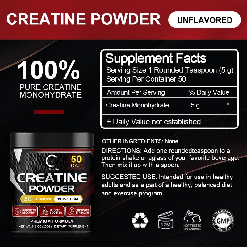 GPGP GreenPeople Creatine Monohydrate Powder Creatine Powder Muscle Recovery Muscle Builder for Men &amp; Women Workout Supplements