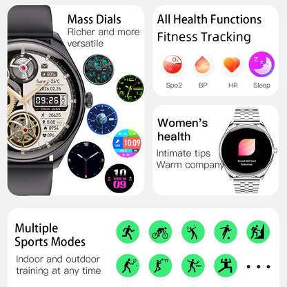 Classic Fashion ultra Thin Smart Watch 1.43inch AMOLED 6.5mm Metal Watch Body Call IP67 Women Watches Fitness Sports Smartwatch