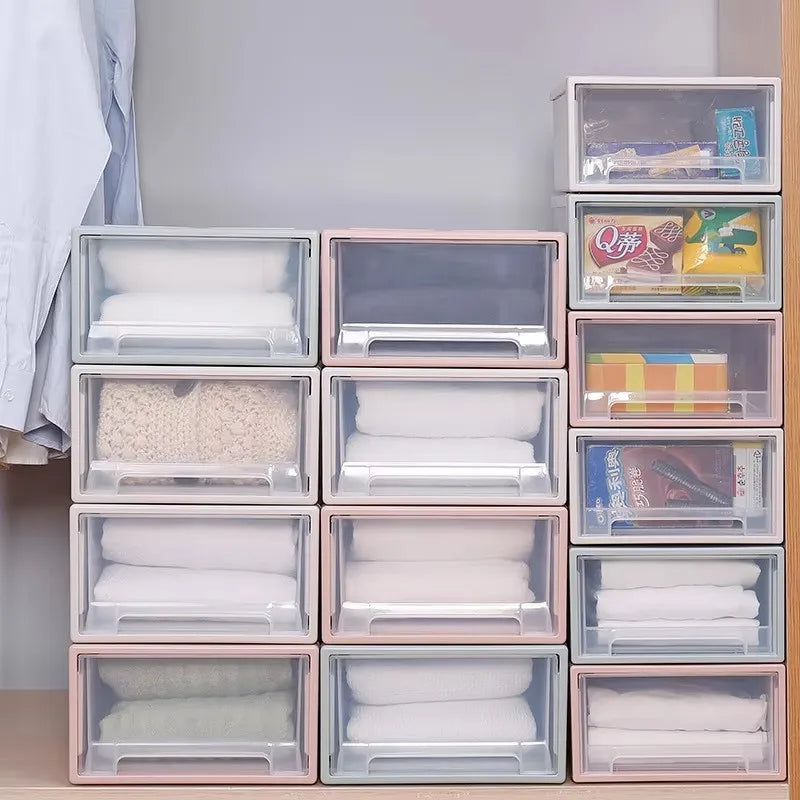 Stackable Quilt Storage Drawer Transparent Wardrobe Organizer Household Closet Storage Box Home Plastic Desktop Sundries Boxes