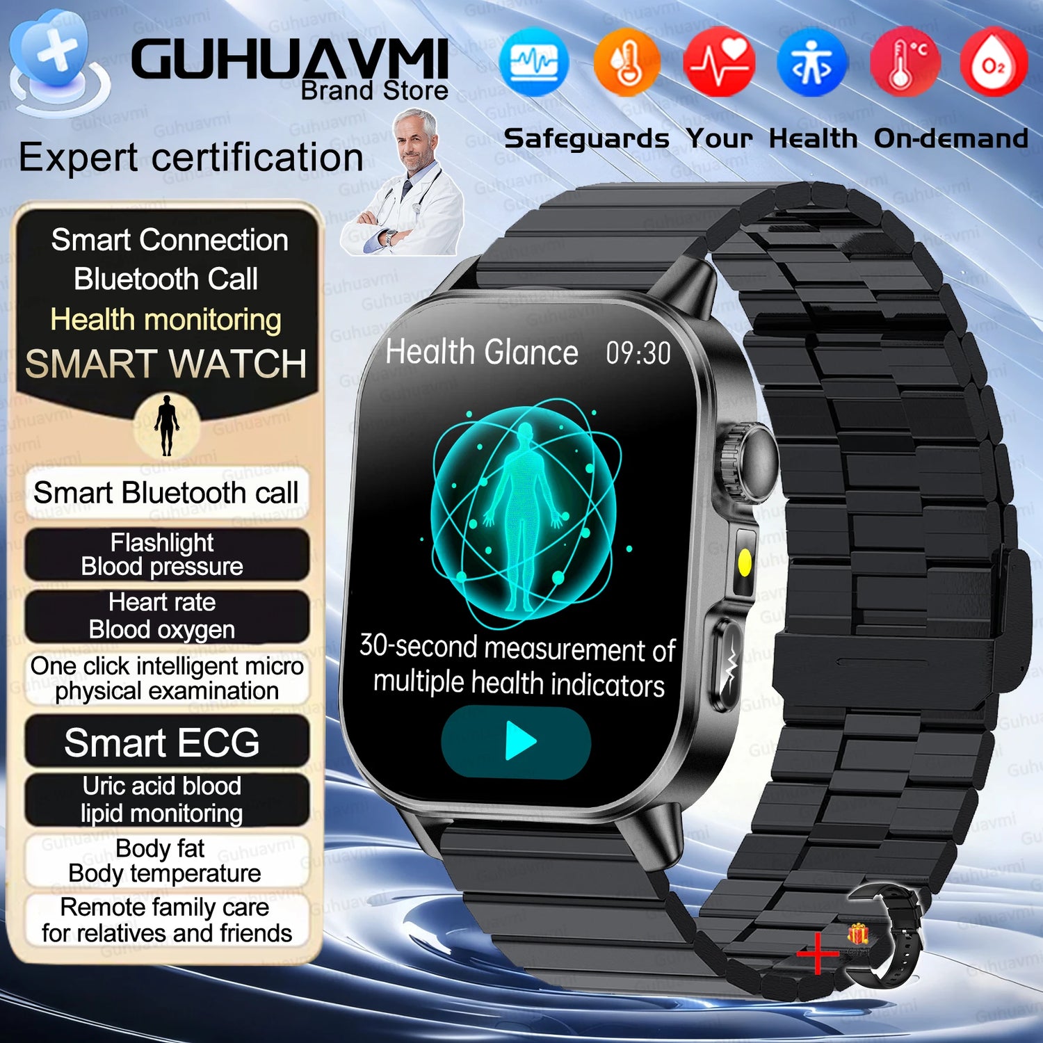 2026New ECG+PPG AI Health Diagnose Smart Watch Men Women Clock Blood Lipid BP Uric Acid Heart rate Tracker HD Call Smart Watch