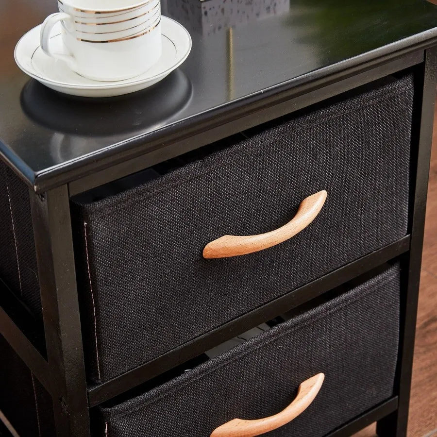 2 Drawer Dresser Storage Cabinet Wood Frame Storage Tower Chest Organizer Fabric