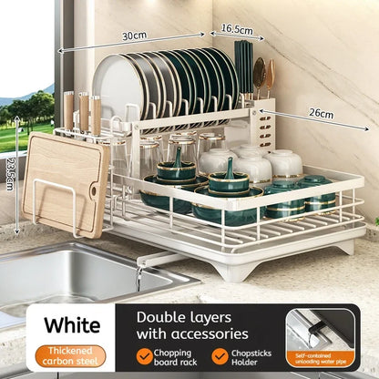 Stainless Steel Dish Drying Rack with Drainboard, Over Sink Plate Organizer for Kitchen Storage &amp; Organization