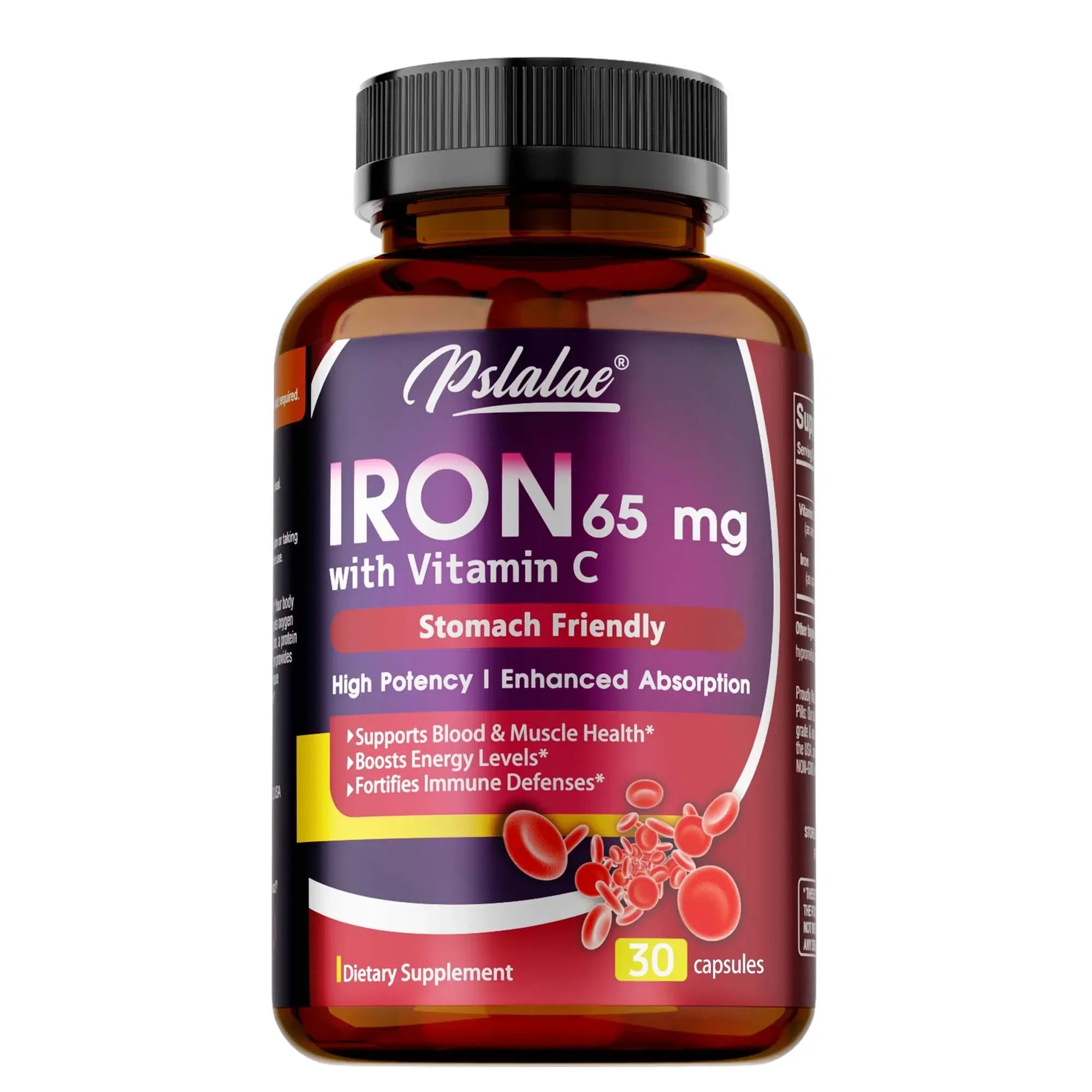 Iron Supplement 65 mg with Vitamin C - Maximized Absorption, Increase Energy,Maintain A Healthy Immune System and Brain Health