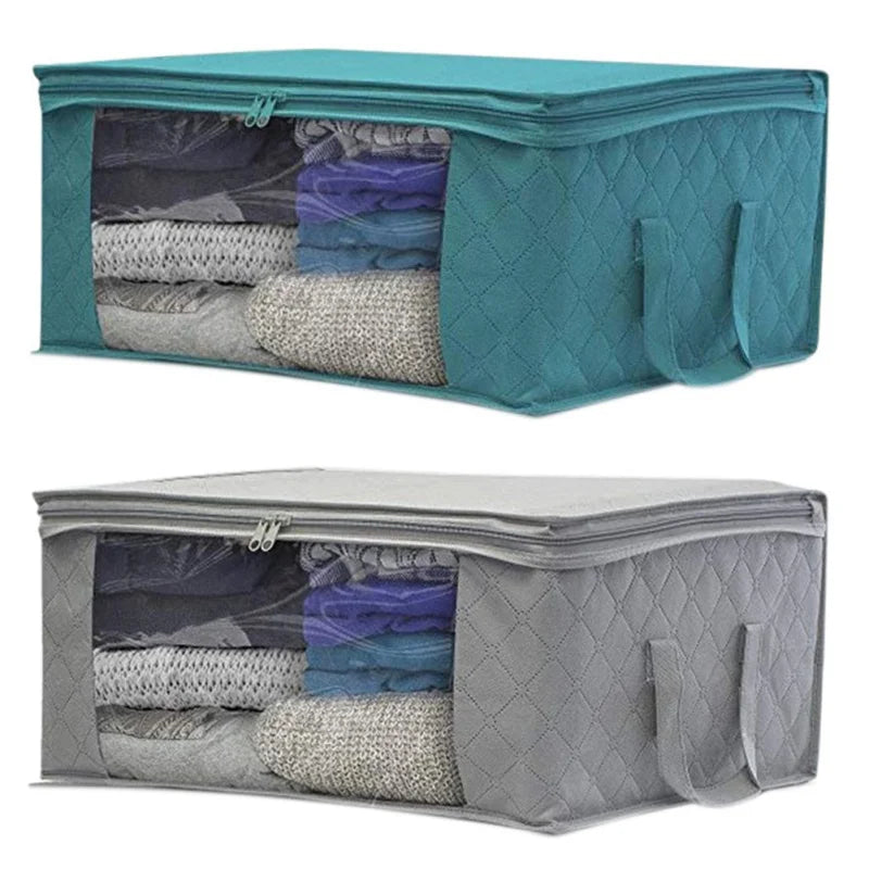 1/3pcs Large Capacity Clothing Storage Box Folding Non Woven Fabric Quilts Clothes Organizer Case With Zipper Organizers