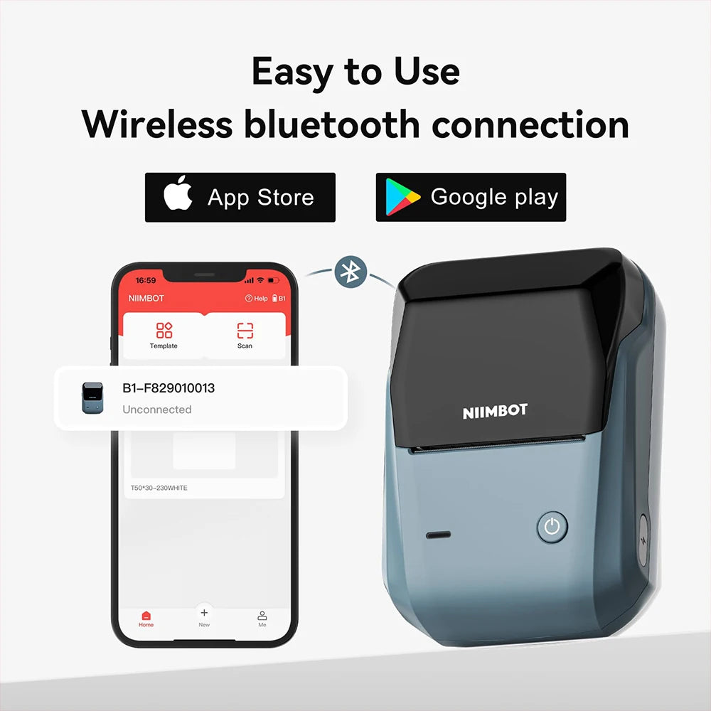 Niimbot B1 Portable Thermal Printer Bluetooth Mini Label Printer Adhesive Paper Maker Sticker Printer 2 Inch Labeling Machine
