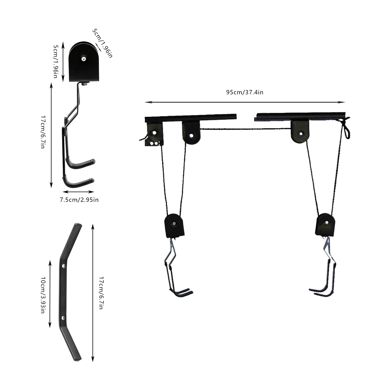 Bike Hoist for Garage Ceiling Mount Pulley System Bike Storage Set Of Bike Hangers for Garage Storage