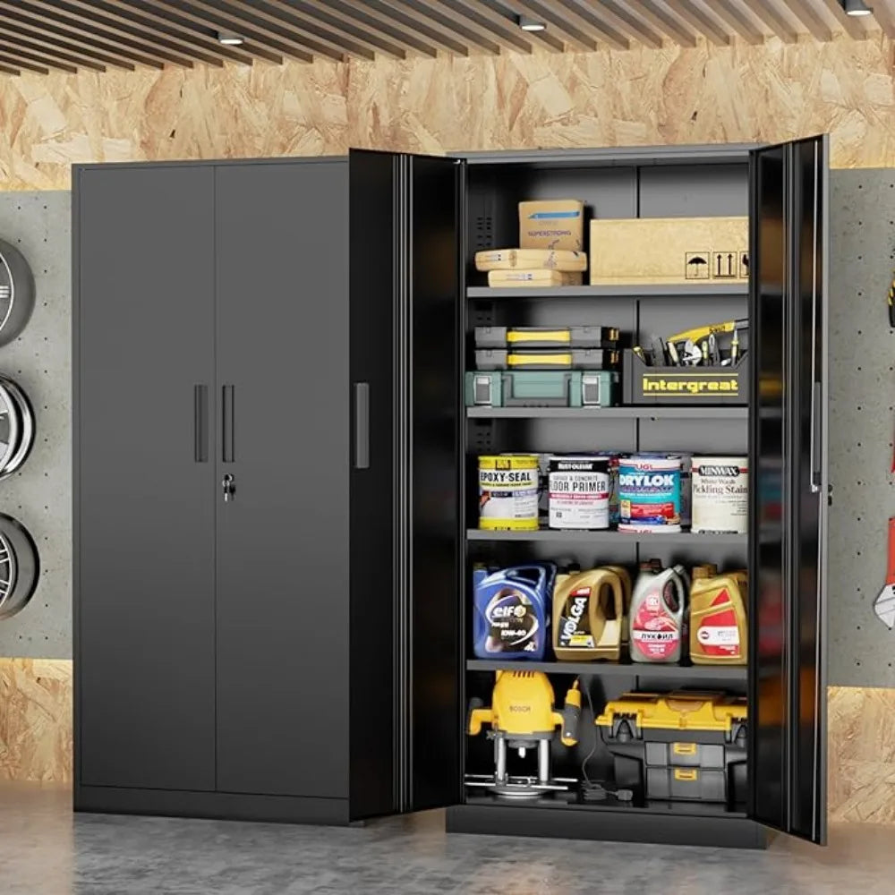 Metal Garage Storage Cabinet, Locking Doors &amp; Adjustable Shelves Tall Storage, Heavy Duty Steel Tool Cabinet for Home