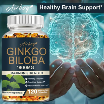 Ginkgo Biloba Capsules - Brain Health Supplement That Helps Blood Circulation, Metabolism and Energy Levels