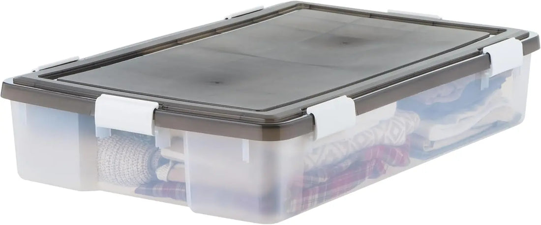 Underbed 47 Qt Storage Bins with Lids,  Plastic Gasket Box with Tight Latch and Seal, Stackable Nestable Underbed Tote Tub