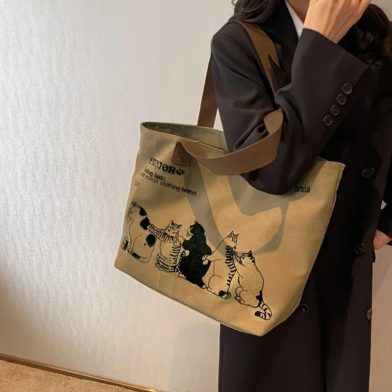 Women Canvas Tote Bag with Top Zipper, 35x25cm A4 Capacity, Casual Shoulder Handbag For Work Commuting by Arcnex