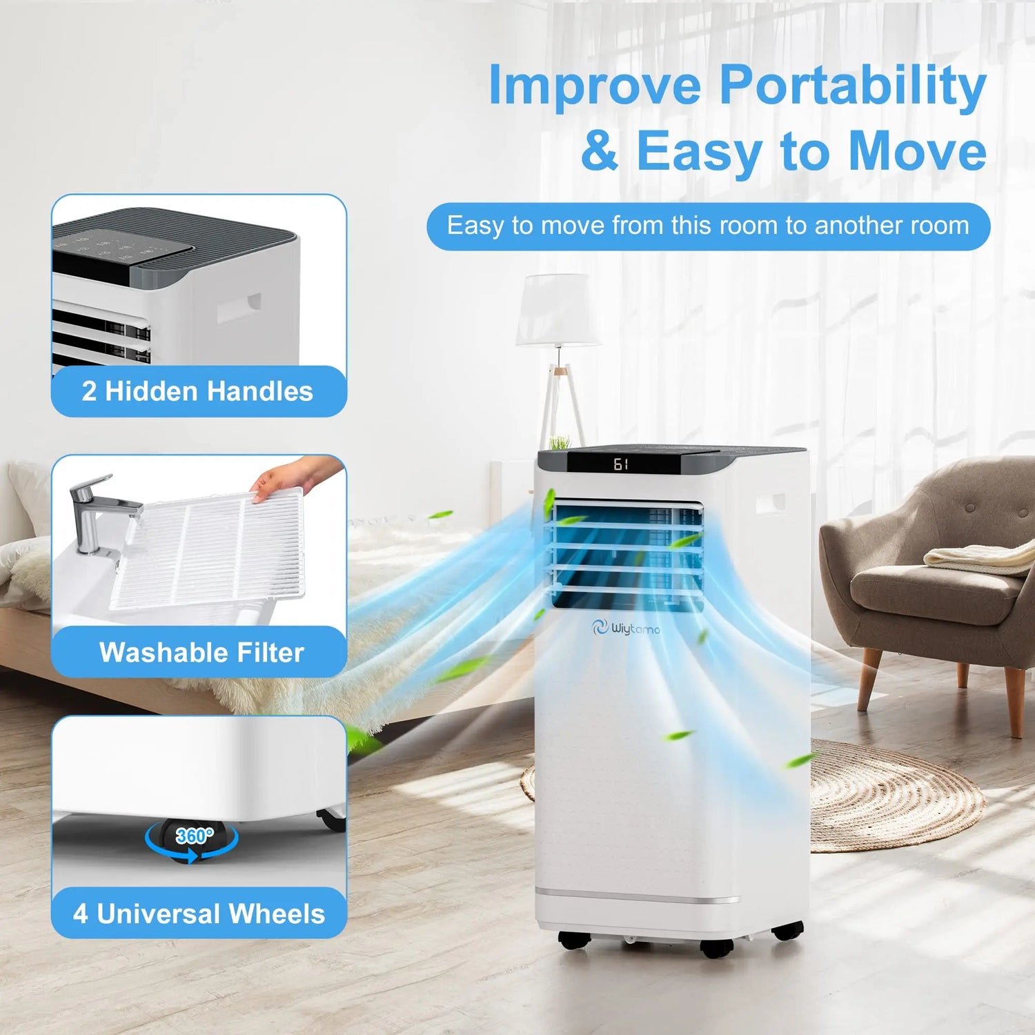 10,000 BTU Portable Air Conditioner, AC Unit,Heater,Dehumidifier &amp; Fan with Remote Control, Self Evaporation System, LED Display