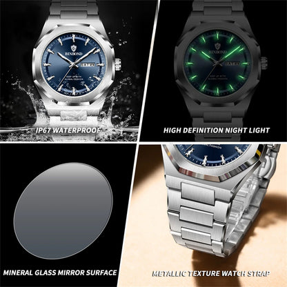BINBOND Luxury Quartz Man Wristwatch Sport Men Watches Waterproof Luminous Date Week Stainless Steel Men&