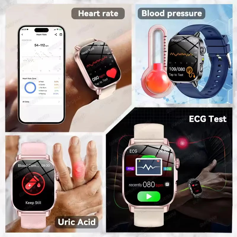 2026New ECG+PPG AI Health Diagnose Smart Watch Men Women Clock Blood Lipid BP Uric Acid Heart rate Tracker HD Call Smart Watch