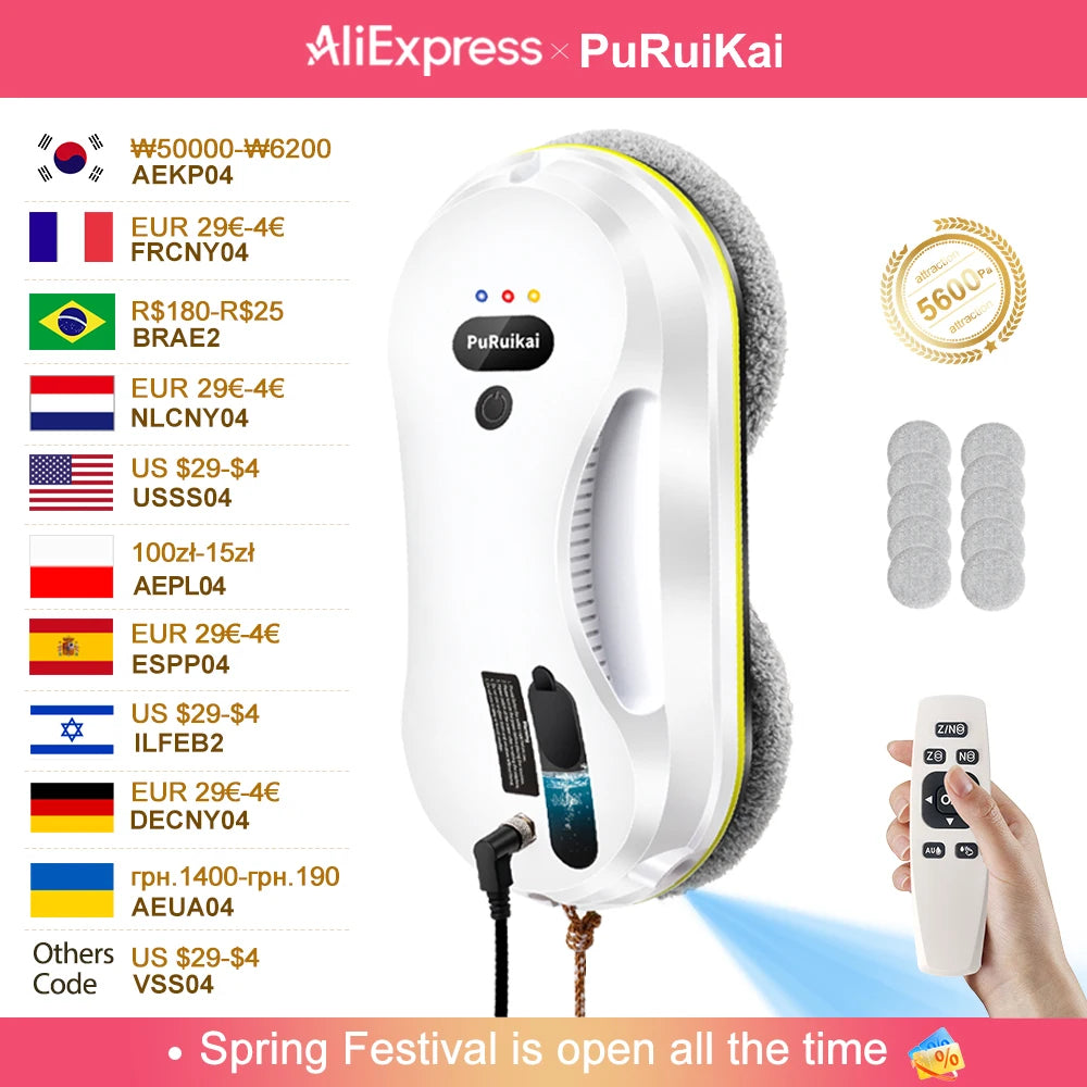 Household window automatic water spray cleaning robot vacuum cleaner remote control electric window wiper household glass wiper