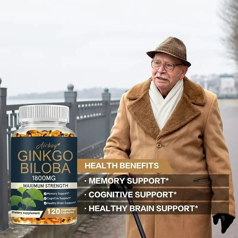 Ginkgo Biloba Capsules - Brain Health Supplement That Helps Blood Circulation, Metabolism and Energy Levels
