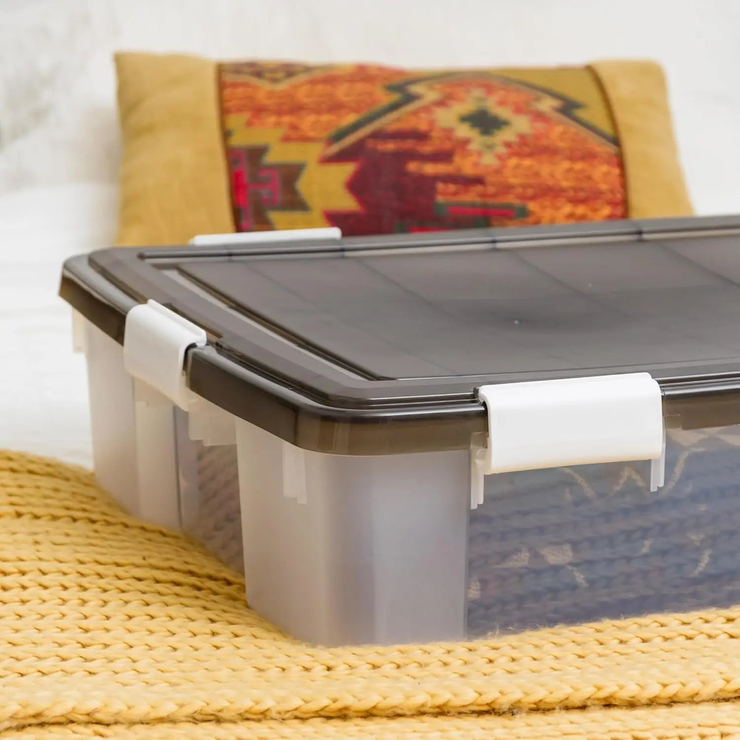 Underbed 47 Qt Storage Bins with Lids,  Plastic Gasket Box with Tight Latch and Seal, Stackable Nestable Underbed Tote Tub
