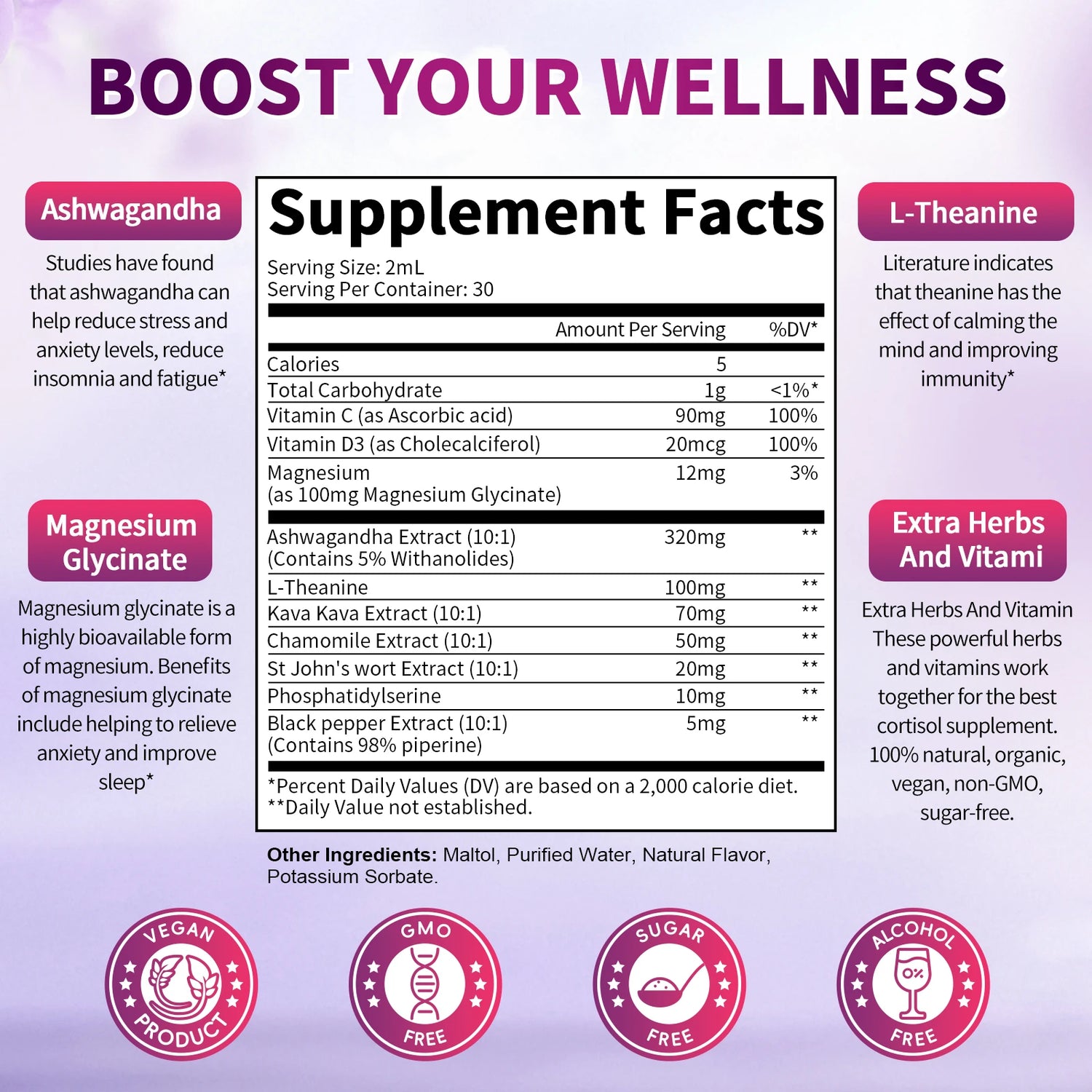MINCH Cortisol Supplement Liquid Drops, 10-in-1 Cortisol Detox Hormone Balanced for Women, Mood Focus, Sleep Support