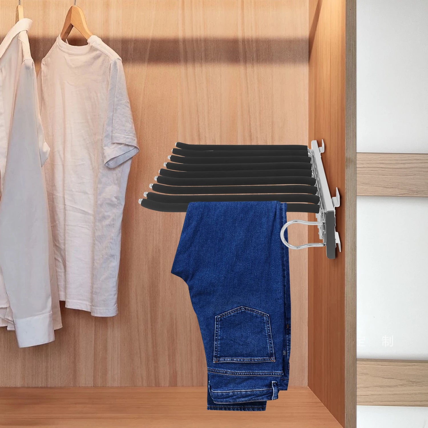 Bymaocar 46*32.5cm Pull Out Trousers Rack, Sliding Pants Rack, 9-rod Side Mounted Trouser Hanger