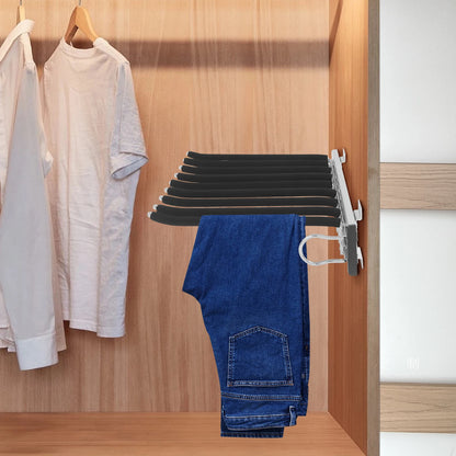 Bymaocar 46*32.5cm Pull Out Trousers Rack, Sliding Pants Rack, 9-rod Side Mounted Trouser Hanger