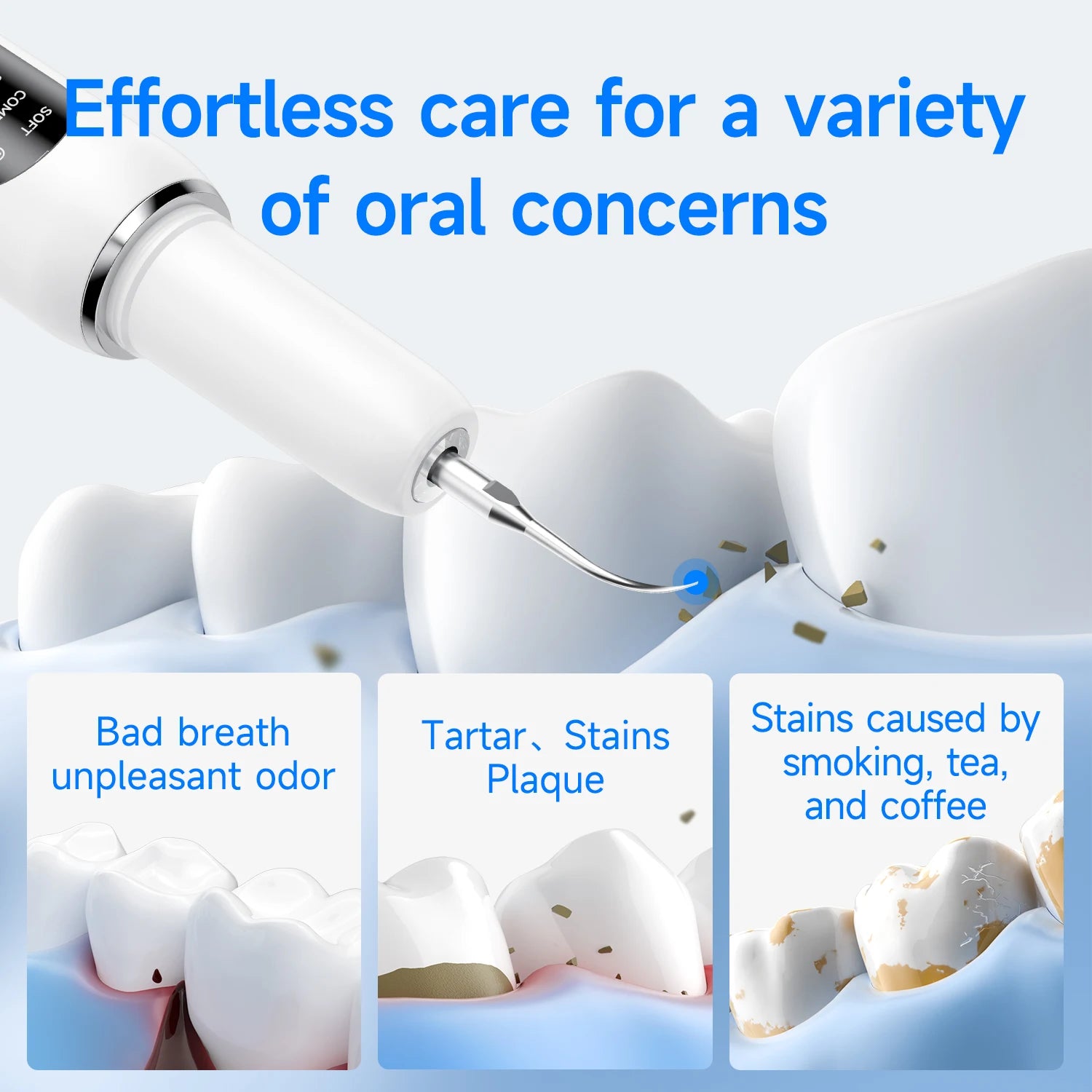 CURVY MOON Electric Dental Plaque Remover 5 Modes Ultrasonic High Frequency Irrigator Sonic Dental Scaler Plaque Tartar Cleaner