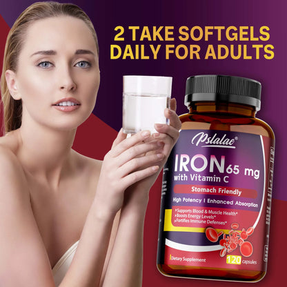 Iron Supplement 65 mg with Vitamin C - Maximized Absorption, Increase Energy,Maintain A Healthy Immune System and Brain Health
