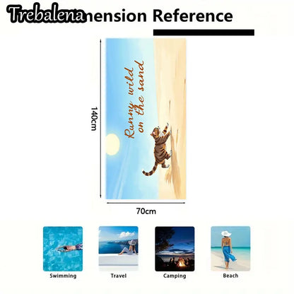 30*60inch Ultra-Soft Beach Towel with Runny Wild Cat on Sand Beach Towel