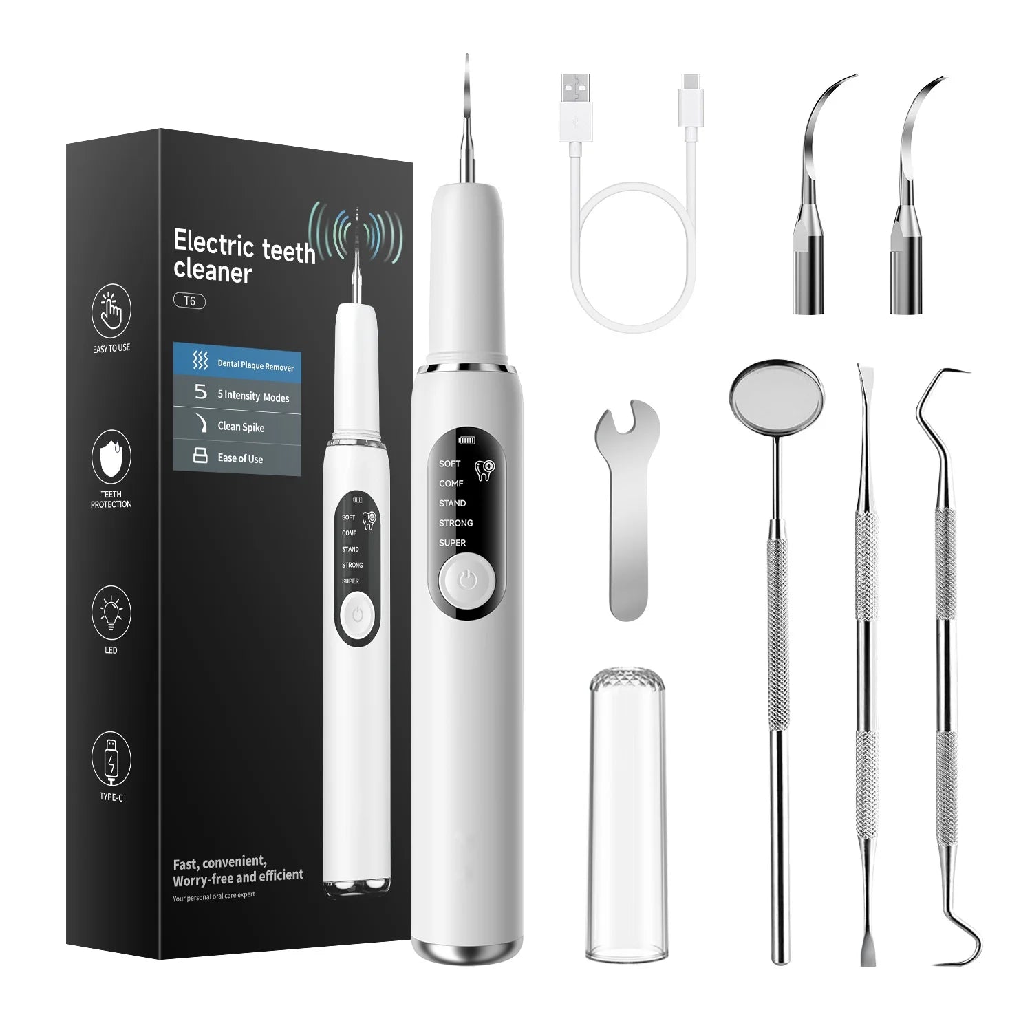 CURVY MOON Electric Dental Plaque Remover 5 Modes Ultrasonic High Frequency Irrigator Sonic Dental Scaler Plaque Tartar Cleaner