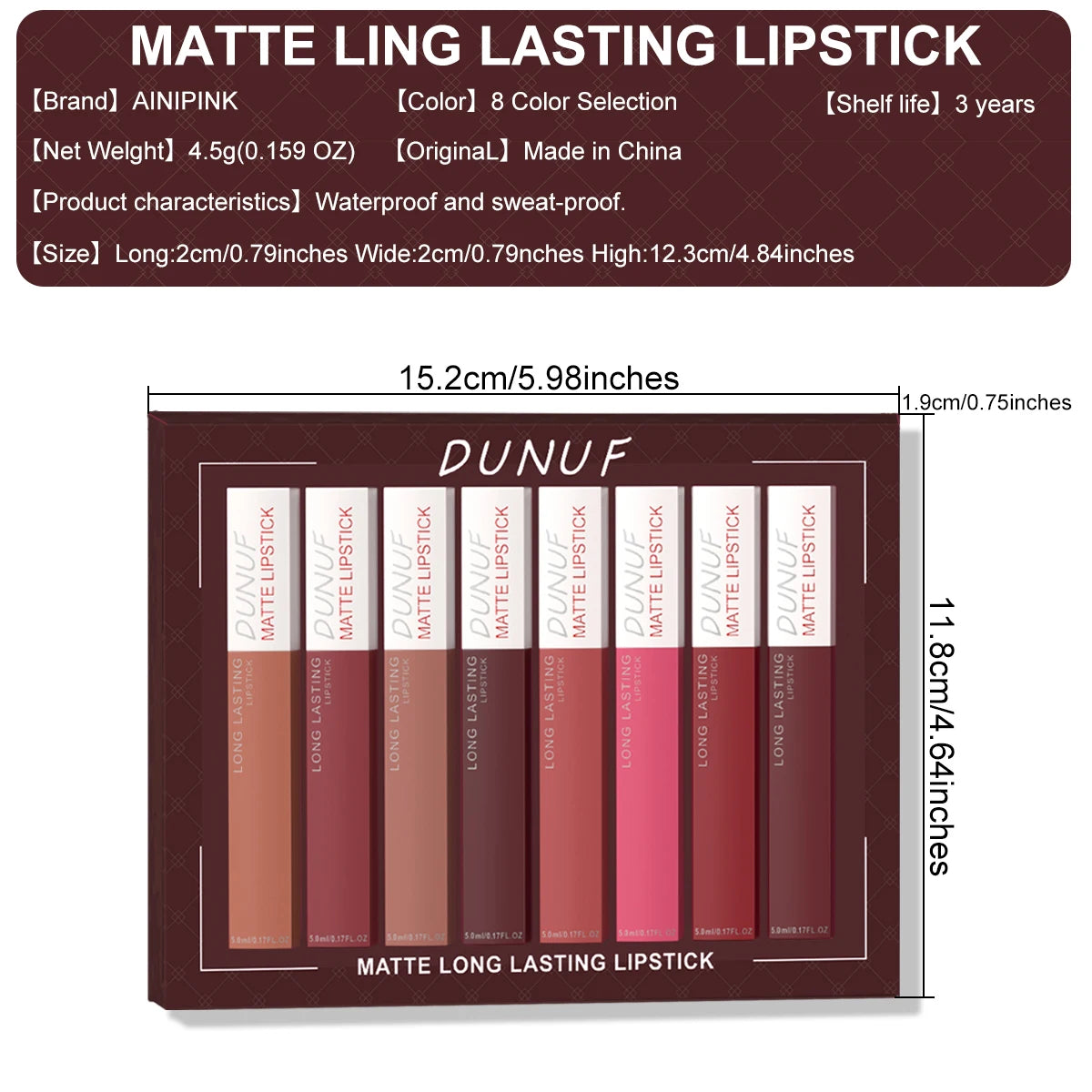8pc/set Long-Lasting Lip Gloss Matte Waterproof Lipstick Lip Stain Non-transfer Highly Pigmented Nude Red Y2K Daily&amp;Party Makeup