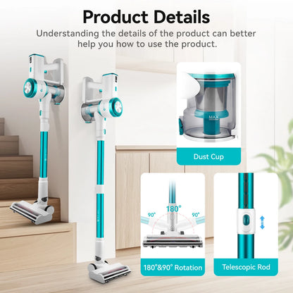 Cordless Handheld Vacuum Cleaner 27Kpa 250W 60Mins Touch Screen Rechargeable Vacuum Cordless for Pet Hair Carpet Hardwood Floor