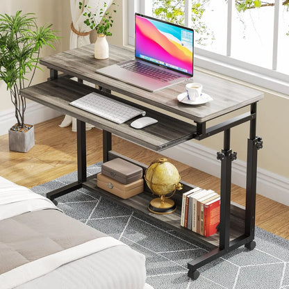 Portable Desk for Sofa and Bed,Height Adjustable Laptop Table,Rolling Computer Cart with Keyboard Tray on Wheels for Home Office