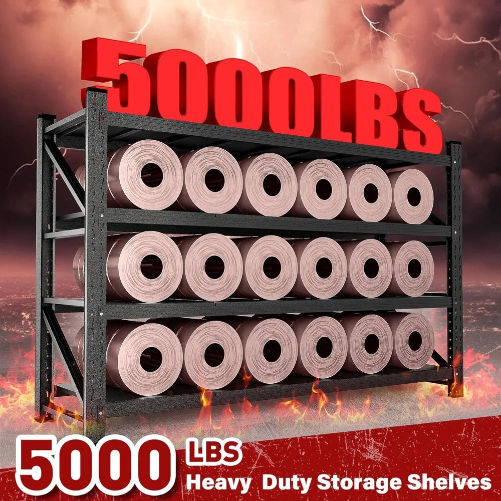 71.3" Wide Heavy Duty Garage Shelving Units,5000LBS Deep Storage Shelves,Black Metal Garage Shelves,Steel, Customized