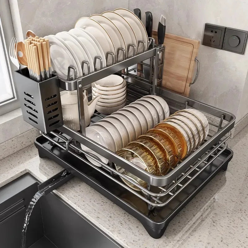 Stainless Steel Dish Drying Rack with Drainboard, Over Sink Plate Organizer for Kitchen Storage &amp; Organization