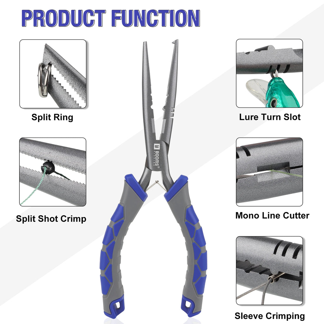 Booms Fishing XW10 Fishing Pliers Nose Hook Remover Tool Carbon Steel Line Cutter Scissors 9in/23cm Fishing Tools Tongs